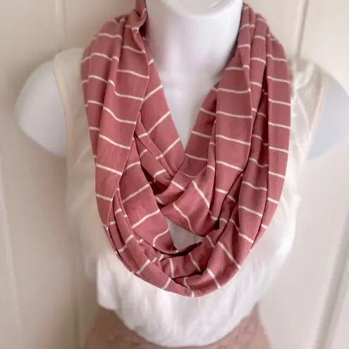 Luxurious Mauve Pink Super Soft Stretchy Jersey Striped Infinity Scarf EUC