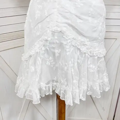 Selfie Leslie  Leona Embroidered Chiffon Frill Trim Mini Dress White Small
