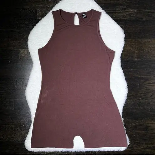 SheIn Brown Solid Ribbed Knit Unitard Romper