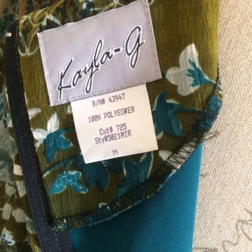 Kayla G Printed Dress Sz Medium Bohemian Boho Hippie Artsy Phoebe Buffay Vintage Green