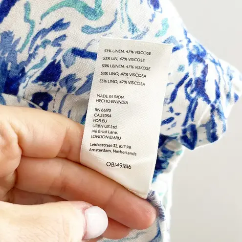 Maeve Anthropologie Short Sleeve Linen Blend Surf Shirt Blue XL