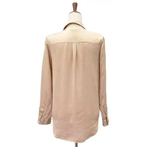 Garnet Hill 100% Silk Blouse Button Front Long Sleeve in Champagne Taupe Size 4