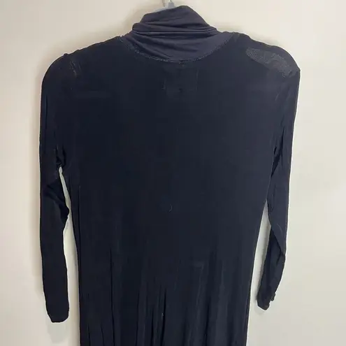 Flax Long Sleeve Mock Neck Maxi Dress Slinky Black Minimalist Capsule Medium