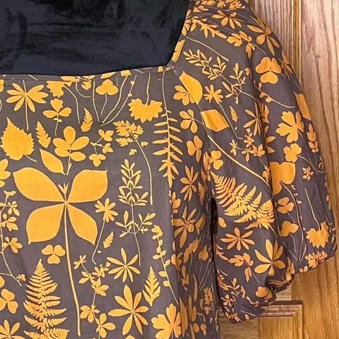 Porridge x Anthropologie Square Neck Puff Sleeve Cotton Poplin Babydoll Dress XS Orange