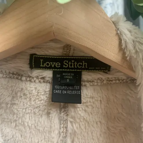 Love Stitch Faux SuedeFur Lined Drape Collar Asymmetrical Jacket Size Small Tan