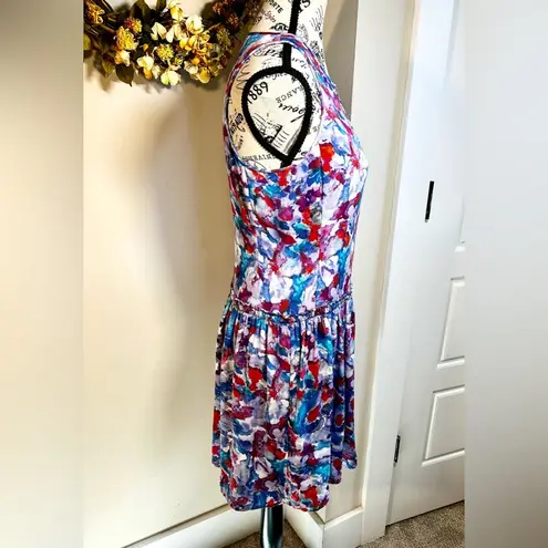 Theory  Achi Silk Perplexing Watercolor Print Zip-Front Dress with Pockets Sz 6