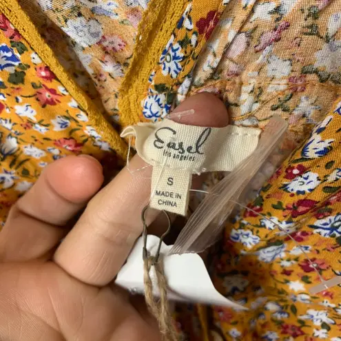 Anthropologie Easel  boho yellow floral‎ wide leg jumpsuit size small vacation