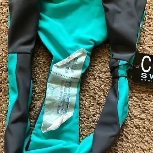 NEW NWT COY COY SWIMWEAR Chelsea Gray Turquoise Blue Low Rise Swim BOTTOM Small