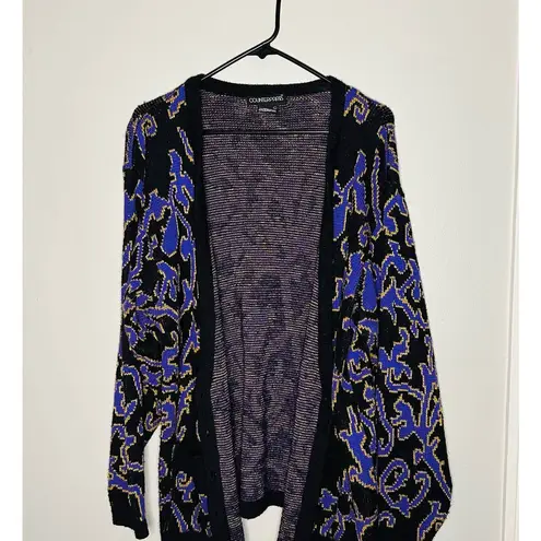 Counterparts Vintage Black & Purple Funky Button Front Cardigan Size Large