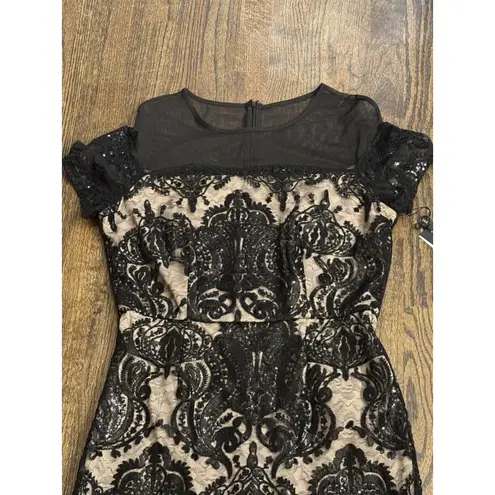 JAX Women's Sequined Lace Illusion Sheath Dress Black Size 12 Mesh