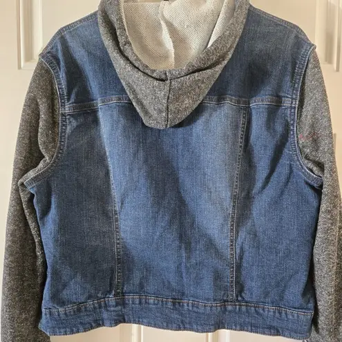 Mossimo Supply Co Denim Jean Jacket Hoodie XXL Blue Gray Knit Sleeves Casual Size undefined