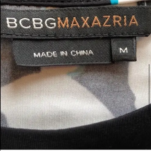 BCBGMAXAZRIA  floral bell sleeve scoop neck black white ruffle shift dress