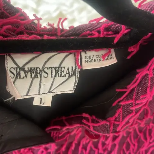 Silver Stream Vintage pink and black fringe button down blazer cardigan top Size L