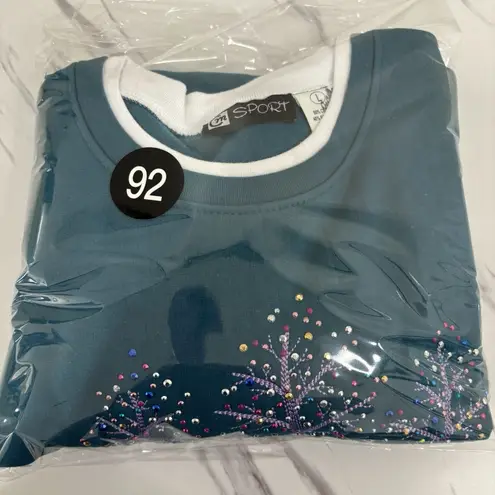 Vintage Teal Blue Double Collared Pullover Sweatshirt Winter Tree Design