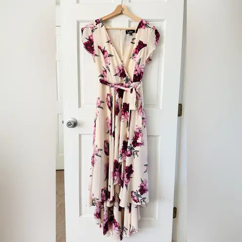 Lulu’s French Countryside Blush Floral Print High Low Hem Midi Dress Size S Purple