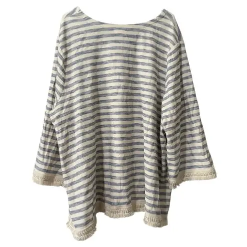 J.Jill Women Size 3X Tunic Sweater Fringe Hem Tunic Shirt Striped Coastal Beach