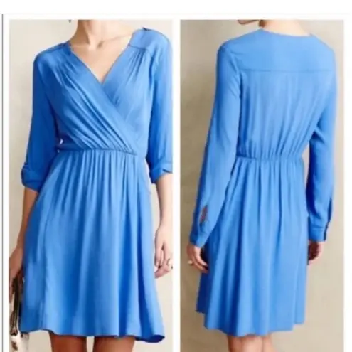 Maeve Anthropologie  Lene Faux Wrap Dress in Azure Blue