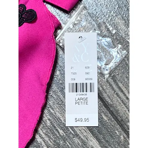 NY & Company Pink‎ Ruffle Sleeveless High Neck Blouse Black Butterflies L Petite Pink Size undefined