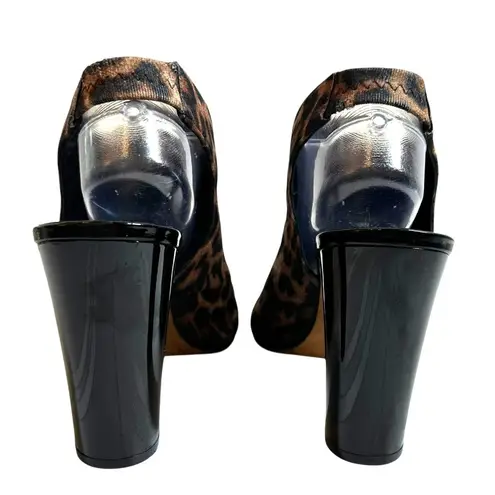Donald Pliner Mink Leopard & Black Patent Leather Peep Toe Slingback Heels 9.5 M