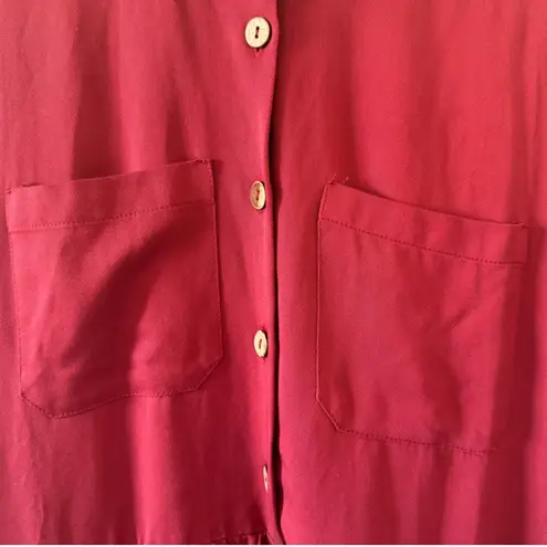 Leia n Co sz L Womens Maroon Tiered Collared Long Sleeve Button Midi Dress Fall Red Size L