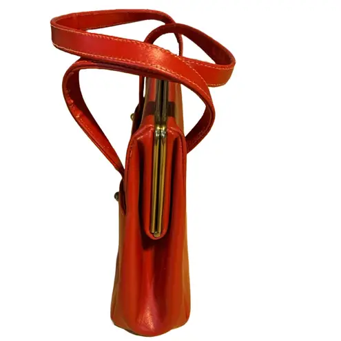 VINTAGE CIRCA 1960’S JANA RED LEATHER KISS LOCK SATCHEL BAG W/CHANGE PURSE