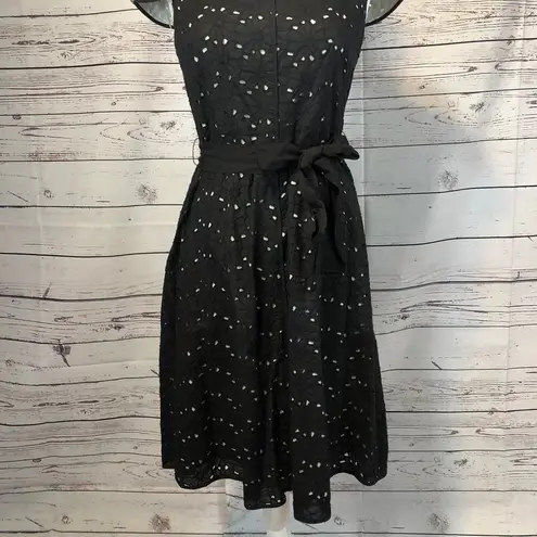 Talbots  Black Daisy Eyelet Dress with white underneath & ribbon belt size 6
