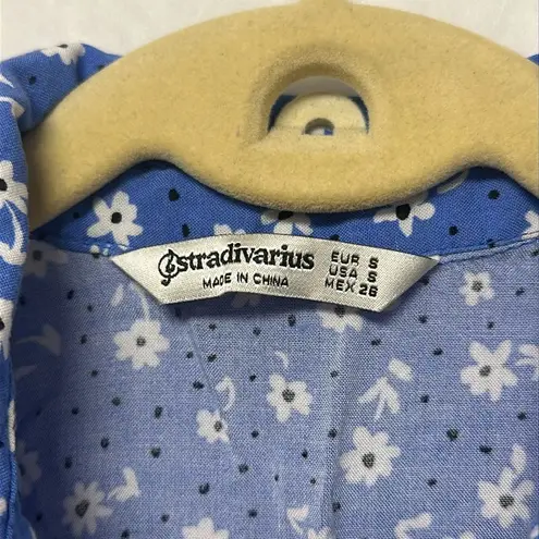 Stradivarius sleeveless shirt dress in blue floral print Sz Small Boho Ruffles