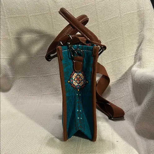 Brown and Teal Patterned Women's Bag Blue