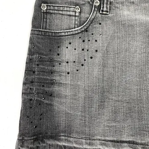 No Boundaries VTG Y2K  Micro Mini Skirt Size 13 Denim Gray Black Studded Grunge