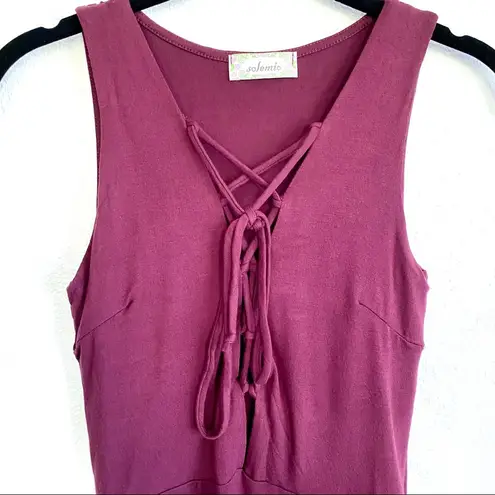 Solemio Maroon Lace Up Snap Bottom Bodysuit Size Small