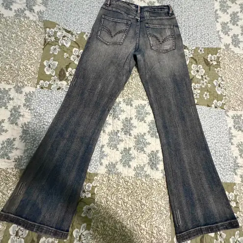 L.A. Blues vintage y2k distressed flare jeans with rhinestone details. Size 6