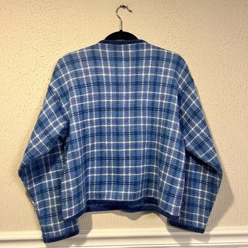 Pendleton Country Sophisticates Wool Blend Blue Plaid Cardigan Sweater size S