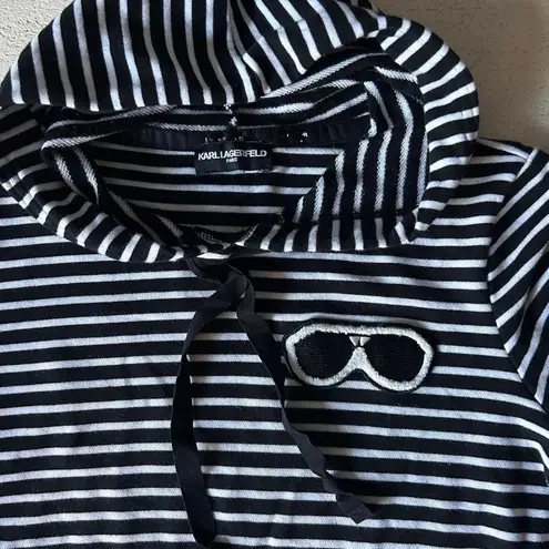 Karl Lagerfeld Striped Hoodie – XS – Iconic Sunglasses Embroidery – Super Soft!