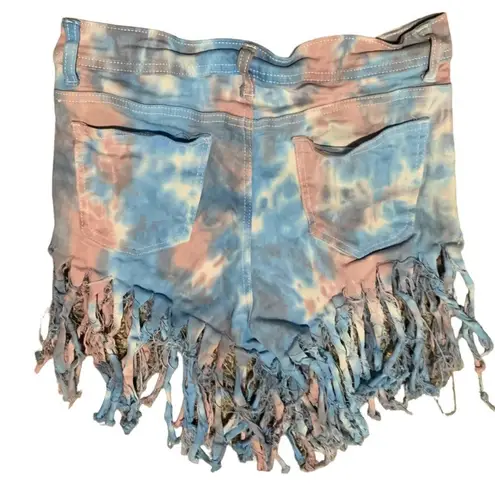 kim rogers K.I.M by Kim tigers tyedye fringe denim shorts woman’s size medium/large - Image 2