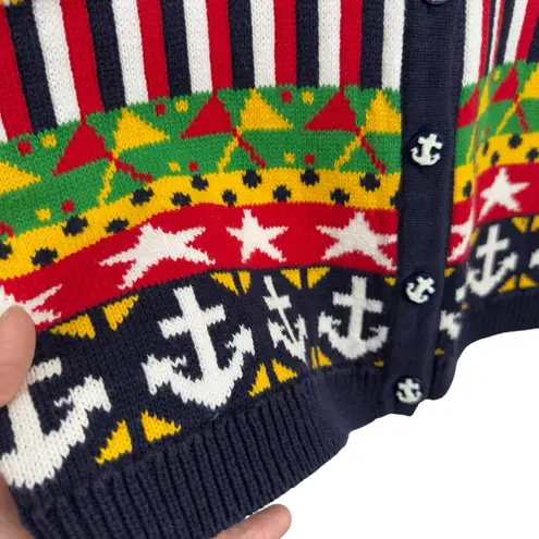 Carroll Reed Women's M Nautical Knit Cardigan Button Up Cotton Colorful 90's Black Size M