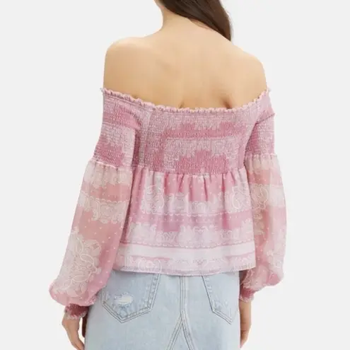 Intermix Silk Penelope Paisley Off-The-Shoulder smocked long sleeve Top small