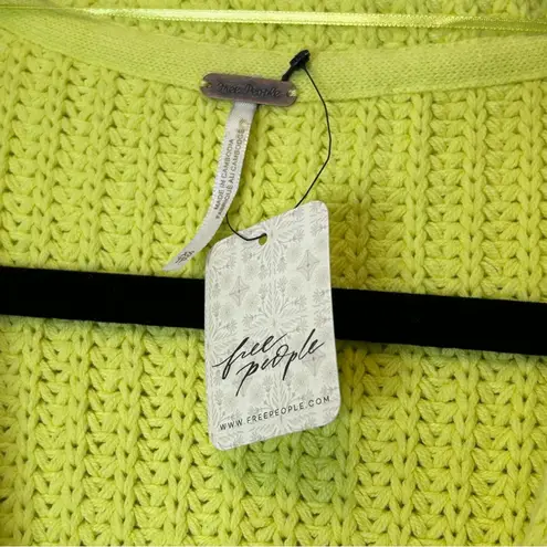 Free People  Knit Sweater Neon Yellow Cardigan Swim Too Deep Cardi Oversized XS
