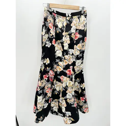 Blondie Nites Womens Black Floral Print Maxi Skirt Size 5 Mermaid Party Wedding