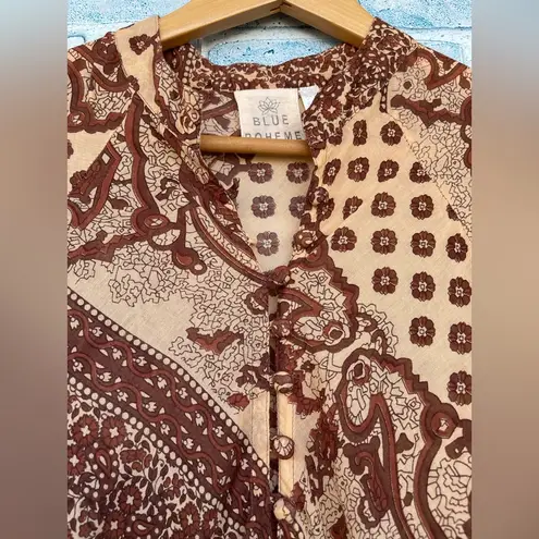 BLUE BOHEME Audrey Printed Maxi kaftan Dress Butterfly Sleeves brown large Brown