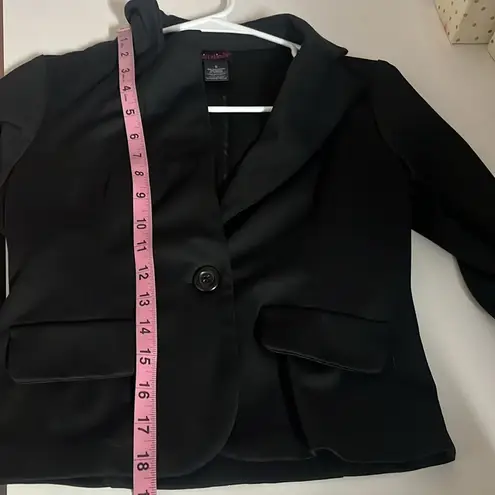 Small black notch blazer one button 3/4 ruched sleeves blazer jacket faux pocket