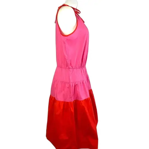 London Times  Color Block Shoulder tie Halter A-line Dress