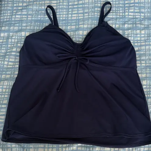 Lands End Tankini and Navy Patterned High Waisted Women's Swim Skirt Plus 14W L Blue