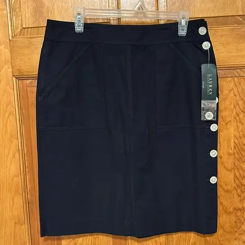 Ralph Lauren Lauren  navy Pencil Skirt W/Full side buttons Size 10-NWTS