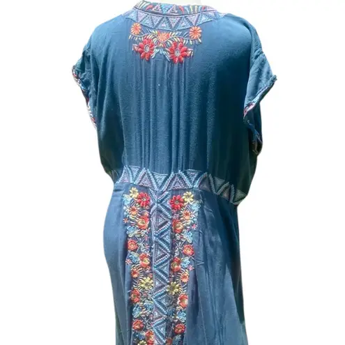 Johnny Was Cassie heavily embroidered Challis maxi dress in slate blue NWT RARE