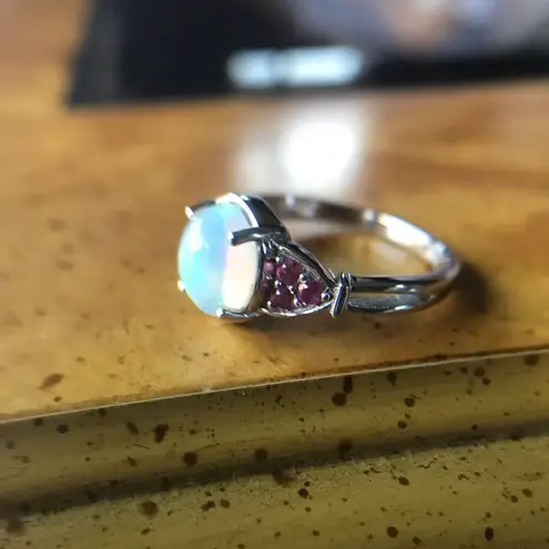 Natural Ethiopian Welo Opal Ruby Sterling Silver Ring Size 9