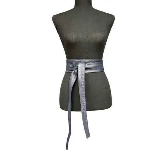 Blue Leather Obi Wrap Belt Wide Tie Waist Snake Embossed Corset Style Wrap Belt