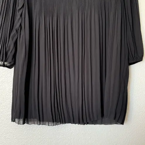 Quince Chiffon Pleated Long Sleeve Mini Dress in Black Size Small