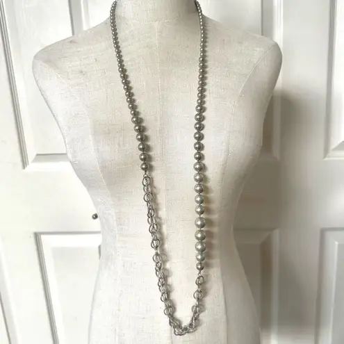 Chan Luu sterling silver and pearl link chain asymmetrical necklace