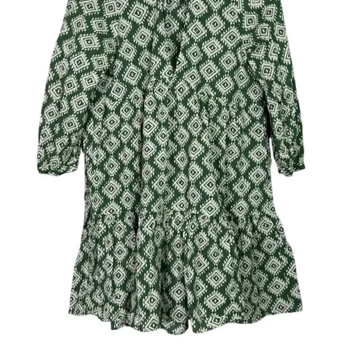 ZARA  Oversized Cadie Geometric Print Tiered Pleated Mini Dress Tie XS Green