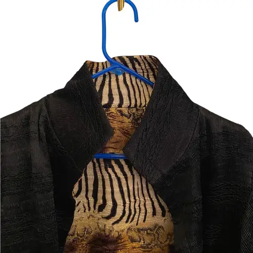 Vintage Animal print Satin ruched Open Blazer Evening Jacket reversible Fall Brown Size XL